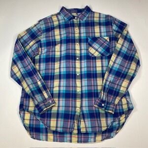 Denim & Supply Ralph Lauren XL Blue Plaid Long Sleeve RL Boyfriend Shirt